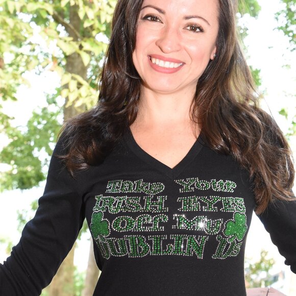 St. Patrick's rhinestone black long sleeve shirt XS S M L XL XXL 1X 2X 3… - Picture 7 of 7